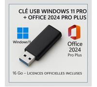 Clé USB Windows 11 Pro + Office 2024 Pro Plus - 16 Go - Licences Officielles Incluses