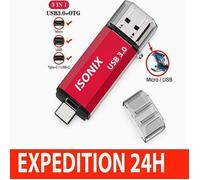 Clé USB - ZISONIX - 128 GO - Type C 3.0 - OTG - 100 % de capacité réelle Rouge