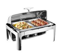 CLEADONG Chafing Dish - Récipient de maintien au chaud - 9 l - En argent - 2 chauffe-plats - Récipient thermique rectangulaire - En acier inoxydable - Pour buffet et fête