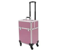 CLEADONG Mallette de maquillage, à roulettes, verrouillable, avec roulettes et tiroir, 34 x 24 x 45 cm, noir/rose, Trousse de maquillage à roulettes