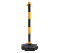 CLEADONG Relaxdays Lot de 6 poteaux de barrière avec chaîne - Cônes de trafic mobiles réfléchissants - Cônes de borne de guidage - Jaune et noir - Injection d'eau et de sable
