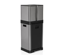 hjh OFFICE Poubelle de cuisine, système de tri des déchets 3 compartiments, 2x 6L + 1x 20L CLEAN 3 Poubelle en acier, seau intérieur, 32 litres, argenté