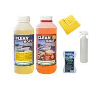 Clean Boat Kit 2L (1L Multi-Usage : nettoyant, détachant, dégraissant - 1L Spécial Carène : dérouillant, détartrant, déjaunissant) + 1 Vaporisateur, 1 éponge Magique, 1 Microfibre