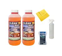 Clean Boat - Kit de Nettoyage Spécial Carène, 2L, avec Éponge Magique, Vaporisateur et Chiffon Microfibre | Nettoyant Bateau | Coque Pont Moteur Métal | dérouillant déjaunissant passivant