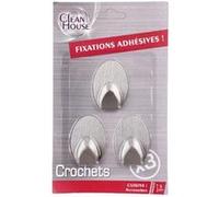 Clean House - Lot de 3 Crochets pour Chiffons Adhésifs 5cm Gris Gris G