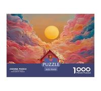 Clean Lines Pink House Illustration 1000 Pcs Carton Premium Lot de Puzzles Bold Color Urban Stimulant Et Éducatif Jeu Créatif Puzzles As Birthday Gifts 70x50cm/1000pcs
