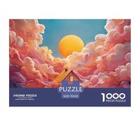 Clean Lines Pink House Illustration 1000 Pcs Carton Premium Lot de Puzzles Magical Cloud Cabin Stimulant Et Éducatif Défi Unique Puzzles As Birthday Gifts 70x50cm/1000pcs