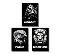 CLEAN SPORTS® Lot de 3 posters de motivation pour le business et le corps au format DIN A2 - Bulle Aigle Lion Trading Mindset - Sans cadre