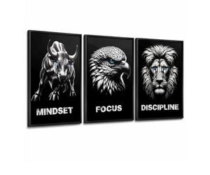 CLEAN SPORTS® Lot de 3 posters de motivation pour le business et le corps au format DIN A2 - Bulle Aigle Lion Trading Mindset - Sans cadre
