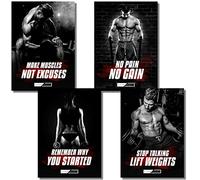 CLEAN SPORTS® Lot de 4 posters de fitness - Poster de motivation pour images corporelles au format DIN A2 - Poster d'entraînement pour les salles de sport et la gym à domicile - Sans cadre -
