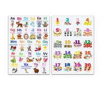 CLEAN SPORTS® Poster éducatif en lettres de l'alphabet et chiffres,Format A2,Avec deux grands posters de 42.0 cmx59.4 cm pour chambre d'enfant,Poster pour enfants animaux