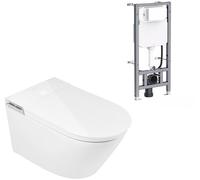 Clean Wave Breeze wc douche avec cadre et bouton suspendue sans collerette avec vortex blanc B700SET