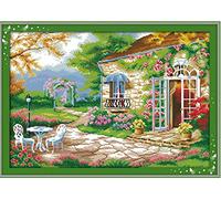 Cleana Arts Kit de Broderie au Point de croix Imprimé, Jardin Romantique dans l'arrière-cour, 14CT compté, 53 x 38 cm