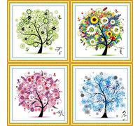 Cleana Arts Kits de Point de Croix, Arbre de Quatre saisons, 11CT 3 Brins, kits de Broderie Estampés, 45cm×45cm