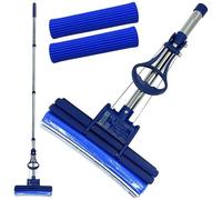 CleanAid OneTouch GO! Balai serpillère en acier inoxydable - Manche segmenté, 2 serpillères en PVA, fonction d'essorage One-Touch, sans traces pour stratifié, parquet et carrelage - Balai hygiénique