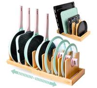 CLEANCLUE Organiseur réglable pour couvercles de casseroles et de casseroles, organiseurs extensibles en bambou pour ustensiles de cuisson et planches à découper, support de couvercles de casseroles,