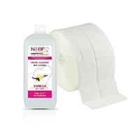 Cleaner pour Ongles Parfum Vanille 570 ml + Rouleau de Carrés Cellulose 1000 Pièces-Nail nettoyant utilisé pour nettoyer et dégraisser en qualité studio