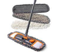 CLEANHOME Balai pour Nettoyage du Sol avec 3 serpillères lavables différents et Manche Extensible de 140 cm de Long, Balai à poussière Multifonction pour Bois Dur, marbre, carrelage