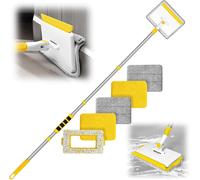 Cleaning Mop With 142 Cm Long Handle,Baseboard Cleaner,1 Hard Bristle Brush,2 Chenille And 2 Microfiber,Duster For Floor,Ceiling,Window,Tiles (Yellow)