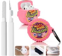 Cleaning Pen with Cute Case for Airpods 1/2 and Keychain, Silicone Protective Cover for Airpods with Cleaning Kit for Wireless Charging Case and Earphone