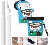 Cleaning Pen with Cute Case for Airpods 1/2 and Keychain, Silicone Protective Cover for Airpods with Cleaning Kit for Wireless Charging Case and Earphone