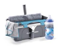 CLEANmaxx Set de Nettoyage Simple et Efficace pour des vitres de la Maison | Comprend Une raclette, Une Brosse, Un nettoyant, Un Chiffon, Un Seau et 2 Fixations pour la Brosse et la raclette [Bleu]
