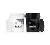 CLEANTECH CO Set 4-pièces, 2x seau de lavage auto avec poignée métallique 20L, 2x tamis à saleté, blanc, noir, préparation voiture, station de lavage, accessoires auto, voitures