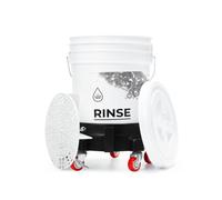 CLEANTECH CO Set 4 pièces, Seau de lavage auto avec poignée métallique 20L, tamis à saletés, couvercle de seau, chariot de seau, blanc, noir, préparation auto, accessoires auto