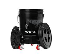 CLEANTECH CO Set - Seau de Lavage 20L Noir avec Grille filtrante, Couvercle et Chariot - pour Un Lavage Automobile Professionnel