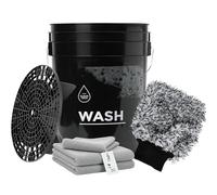 Cleantech Kit de lavage de voiture : seau de lavage noir de 20 litres avec tamis + gant de lavage et 3 chiffons en microfibre - Séparation optimale de la saleté - Idéal pour le lavage à la main de la