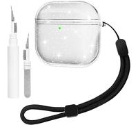 Clear Case Compatible with Airpods 4 with Cleaning Kit, Soft TPU Protective Case Compatible with AirPods 4 Generation with Wrist Strap (Wireless Charging, Glitter)