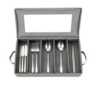 Clear Cutlery Storage - 5 Compartment Silverware Box, Covered Drawer Tray | Spoon And Fork Organizer for Flatware Tableware Kitchen Countertop Drawer Cooking Camping Picnic