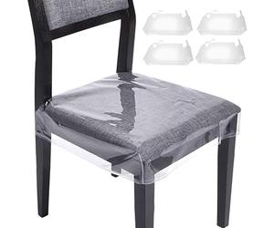 Clear Dining Room Chair Covers - 2cm Pvc Chair Protector, Waterproof Scratch Resistant Transparent Cushion | Easy-Clean Multi Size Cover for Kitchen Dining Use, Protector Seat Free from Cat and Dog Sc