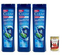 Clear Extra Freschezza 24H Shampooing pour homme pour tous les types de cheveux et de cuir chevelu - Shampooing extra frais 3 x 225 ml + Italian Gourmet Polpa 400 g