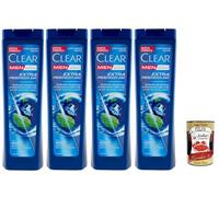 Clear Extra Freschezza 24H Shampooing pour homme pour tous les types de cheveux et de cuir chevelu - Shampooing extra frais 4 x 225 ml + Italian Gourmet Polpa 400 g