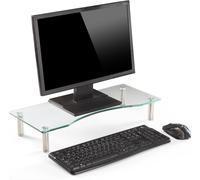 Clear Glass Screen Stand for Laptop and TV Adjustable Height 56cm L x 24cm D x 9cm H (Transparent)