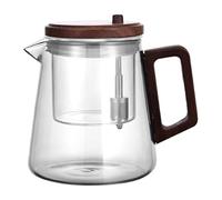 Clear Glass Teapot - 650ml Heat Resistant Glass Tea Kettle with Infuser, Strainer and Wooden Handle for Home, Restaurant, Living Room, Ergonomic Design, Easy Pour, 5.12x4.13x3.15 inches