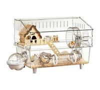 Clear Hamster Cage, Two Layer Acrylic Habitat, Transparent Enclosure with Ventilated Airflow System, Compact Pet Housing with Modular Design, Safe Exploration Play Zone, Hamster Cage for Indoor Use