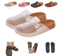 Clear Jelly Mules Clogs for Women,Closed Toe Hollow Jelly Slip-on Sandals with Adjustable Buckle,Non-Slip Mesh Flat Shoes
