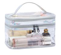 Clear Makeup Organizer - 28Cm Double Compartment Cosmetic Pouch | Waterproof Portable Storage Case | Spacious Toiletry Travel Bag for Girls Beauty Essentials Vacation Home Use Tools Box Pack