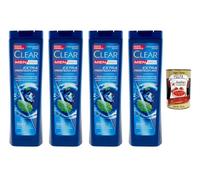 CLEAR Men Shampooing anti-pelliculaire extra frais 24 h avec menthol 4 x 225 ml pour cheveux hommes + Italian Gourmet Polpa