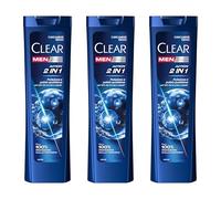 Clear Men Shampooing Antipelliculaire pour tous les types de cheveux et de cuir chevelu Action 2in1 jusqu'à 100% de protection contre les pellicules* 3x 225 ml