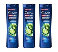 Clear Men Shampooing Homme Refreshing Grease Control, Pour Cheveux Gras, Action Anti-Pelliculaire et Anti-Sébum, Jusqu'à 100% de Protection Contre les Pellicules, Avec Niacinamide, 3x 225ml