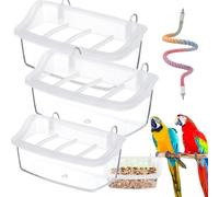 Clear Plastic Outdoor Bird Feeder with Hanging Compartments Anti-Waste and Anti-Splash Compatible Cage for Parrots and Small Birds (3 pièces)
