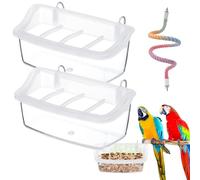 Clear Plastic Outdoor Bird Feeder with Hanging Compartments Anti-Waste and Anti-Splash Compatible Cage for Parrots and Small Birds (2 pièces)