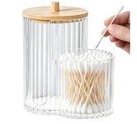 Clear Qtip Holder With Lid - Transparent PP 12x10cm Dustproof Storage Jar For Cotton Swabs And Pads - Luxury Style Bathroom Organizer For General Household Use - Keeps Essentials Neat And Accessible