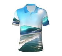 Clear Sky Wave Beach Polo de golf à manches courtes en coton décontracté à col classique pour homme, Noir , 3XL