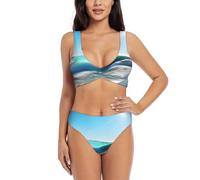Clear Sky Wave Bikini de plage pour femme avec short et haut pour sports nautiques, Noir , XL