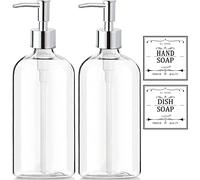 Clear Soap Dispenser with Rust Proof Pump, Waterproof Labels (2 Pack,16 Oz), Soap Dispenser Bathroom, Plastic Hand Soap Dispenser, Dish Soap Dispenser for Kitchen