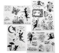 Clear Stamps Elfen Lot de 4 feuilles de tampons en silicone Motif fée - Tampon gaufrage - Tampon en silicone - Tampon DIY pour album scrapbooking cartes photo décoration